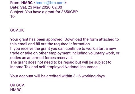 Hmrc Fake Grant Scam Tax Mail Claims Self Employment ‘grant Has Been Approved