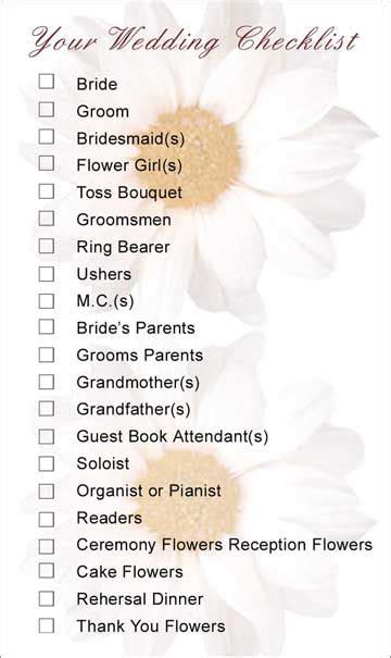 Wedding Flower Checklist Wedding Planning List