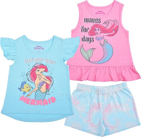 Disney 3 Pack Little Mermaid Girls Ariel Short Sleeves Tee Sleeveless