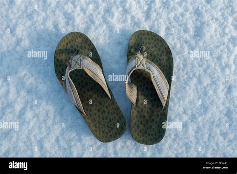 Flipflops In The Snow Stock Photo Alamy