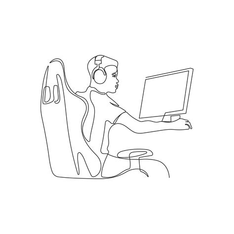 Man learning or working online. One line art. A developer programming
