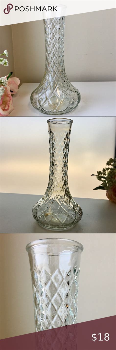 Vintage Hoosier Glass Quilted Diamond Clear Vase Clear Vases Hoosiers
