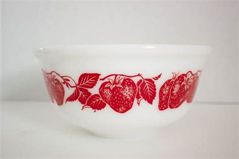 Vintage Hazel Atlas Strawberry Mixing Bowl Milk Glass Etsy Milk