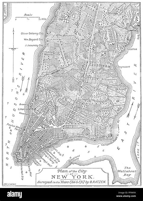 New York City Map 1766 7 Nwood Engraving American 19th Century