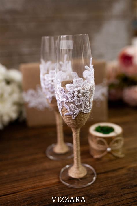 Champagne Glasses Rustic Wedding Flutes For Weddings Set Of 2 Etsy