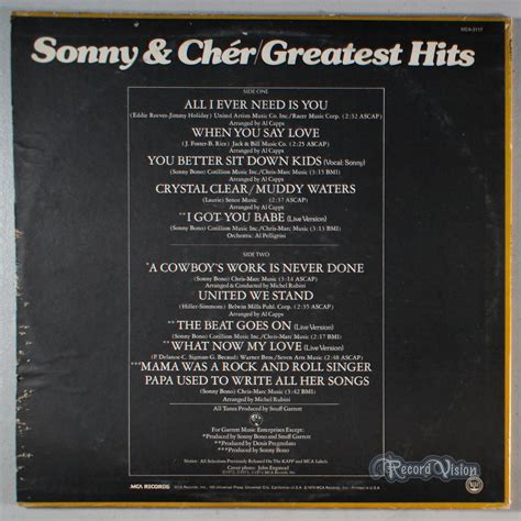 Greatest Hits By Sonny And Cher Lp With Recordvision Ref3140612552