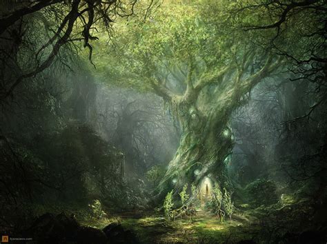 Lord Of The Rings Concept Art 2d Fantasy Light Forest Wizard Tree Glow