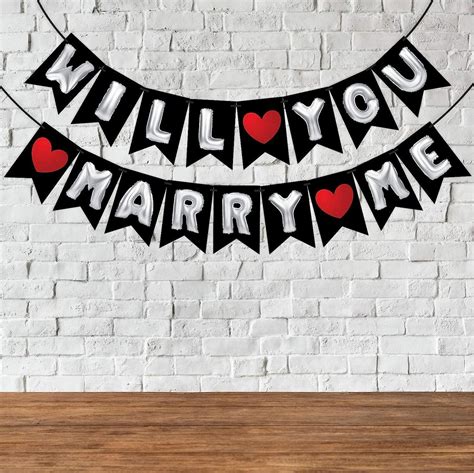 Wobbox Pre Wedding Bunting Banner Silver Balloon Text With Red Heart Will You Marry Me Party