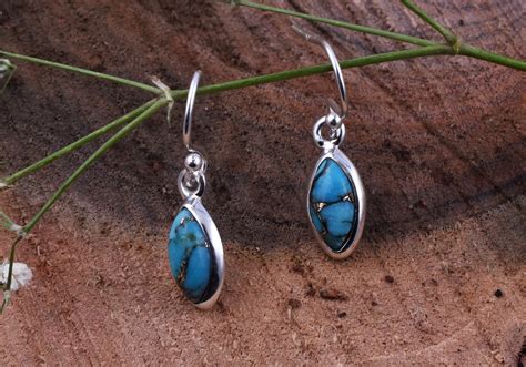 Natural Turquoise Gemstone Earring Dangle Earring Copper Etsy