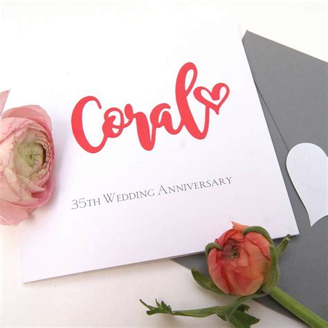35th Coral Wedding Anniversary Card By The Hummingbird Card Company