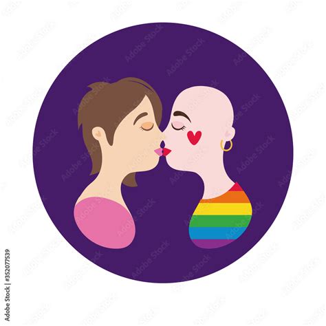 Lesbians Kissing Characters Gay Pride Block Style Stock Vector Adobe