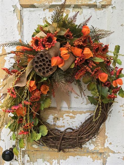 Fall Wreath For Front Door Autumn Wreath Front Door Wreath Etsy