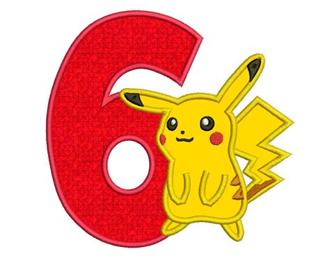 Pikachu Number 6 Machine Applique Embroidery Instant Etsy
