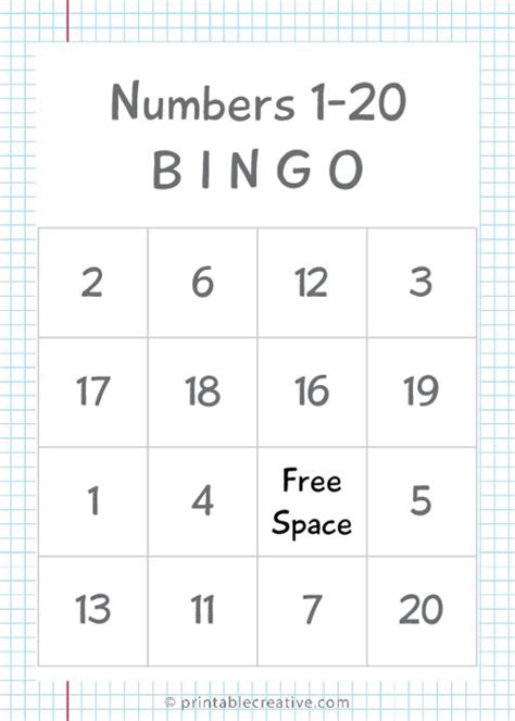 Numbers 1 20 Bingo