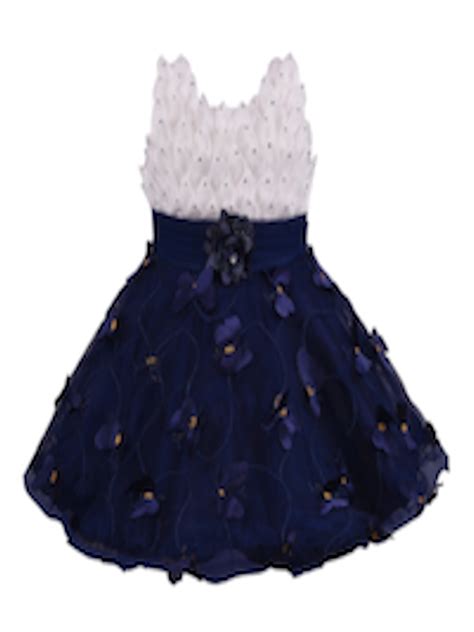 Buy Wish Karo Girls Navy Blue And White Embellished Fit And Flare Dress