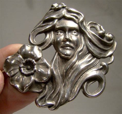 Art Nouveau Sterling Silver Lady With Poppy Brooch Pin 1900 Etsy Art Nouveau Art Nouveau