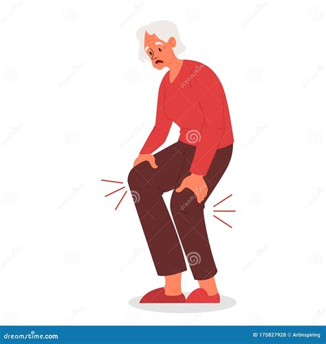 Vector Illustration Of Old Woman With Physical Injury Of Knee Stock