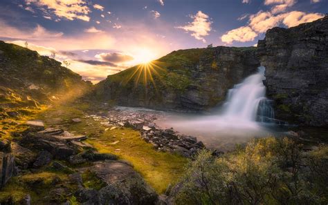Beautiful Waterfall And Sunrise Hd Nature 4k Wallpapers Images