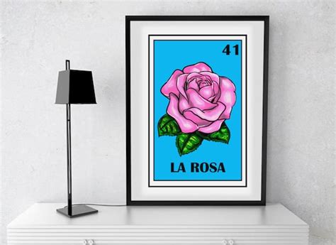 Mexican Loteria Framed La Rosa Loteria Frida Art Como La Etsy