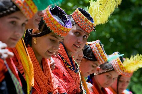 Pakistan Chitral Kalash Valley Young Ladies Celebrating Summer