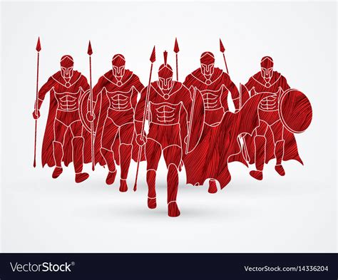 Group Of Spartan Warrior Walking With Spears Vector Image