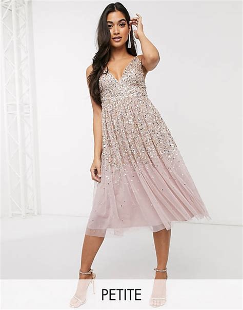 Maya Petite All Over Embellished Scattered Sequin Midi Dress In Pink Asos