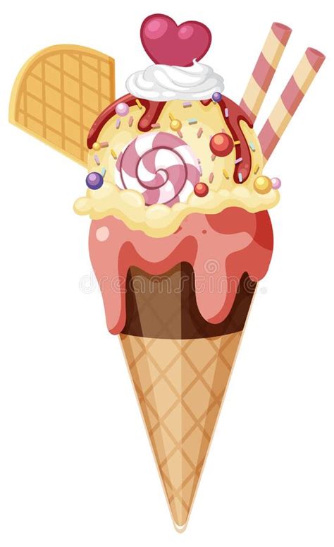 Ice Cream Wafer Cone With Toppings Stock Vector Illustration Of Candy Sundae
