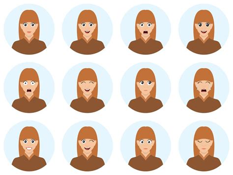 Woman Avatar Set Vector Illustration With Different Emotions Beautiful