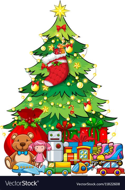 Many Toys Under Christmas Tree Royalty Free Vector Image