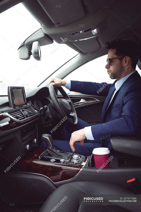 Smart Businessman Driving A Car — Caucasian Ethnicity Job Stock