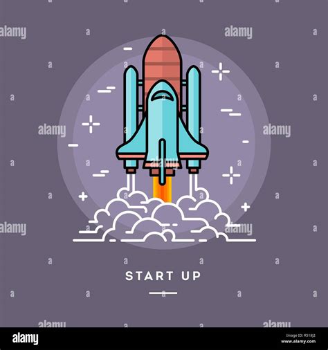 Rocket Launching As A Metaphor For Start Up Business Line Flat Design