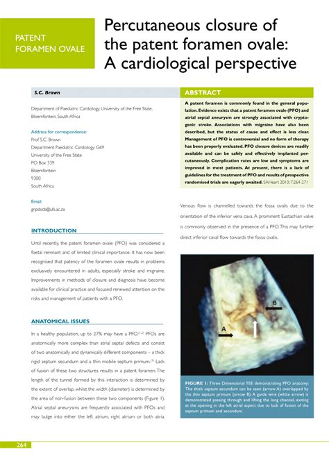 Pdf Percutaneous Closure Of The Patent Foramen Ovale A Cardiological