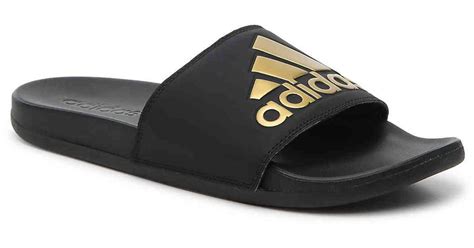 Adidas Synthetic Adilette Comfort Slide Sandal In Blackgold Metallic