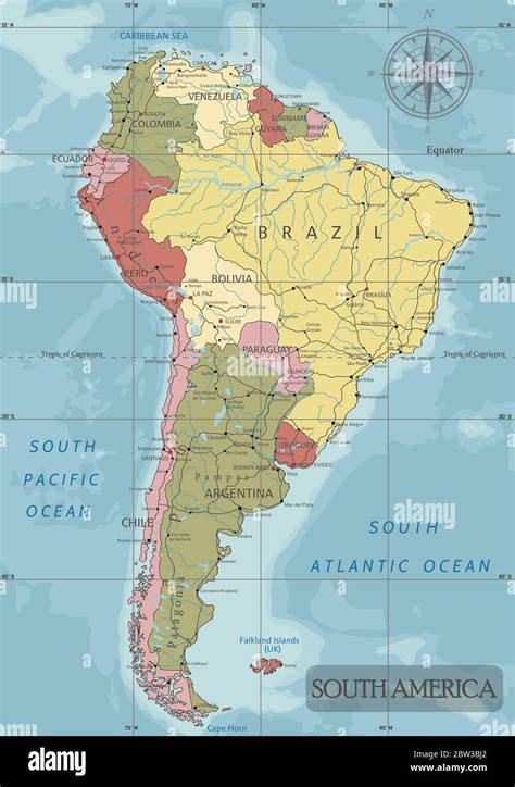 America Del Sud Mappa Politica Modificabile E Molto Dettagliata Con