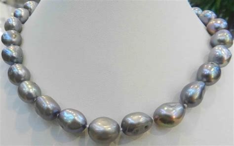 10 12mm Silver Gray Freshwater Baroque Pearl Necklace 17 Ll007