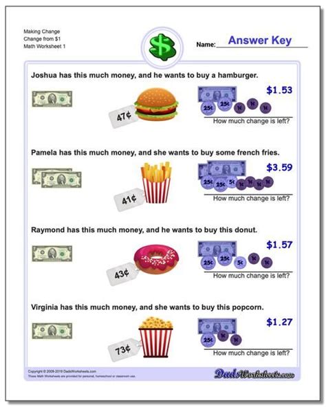 Free Printable Making Change Worksheets Pdf