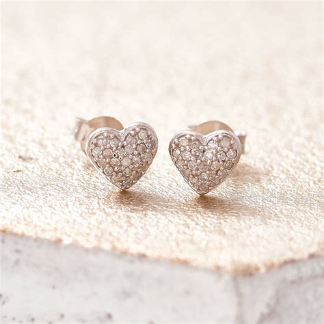 Diamond Heart Earrings Tiny Diamond Studs Real Diamond Heart Etsy