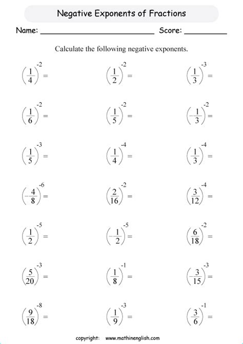 Raising a base number to different powers like the squares and cubes. Printable primary math worksheet for math grades 1 to 6 ...