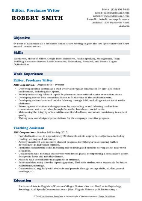 We did not find results for: Freelance Writer Resume Samples | QwikResume