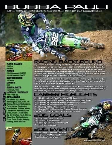 We sell sponosorship resume templates or you can have us write and design a . Motocross Resume - Get sponsored by motocross companies by ...