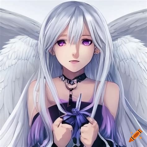 Stunning Anime Angel With White Hair And Purple Eyes