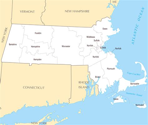 Large Administrative Map Of Massachusetts State Massachusetts State
