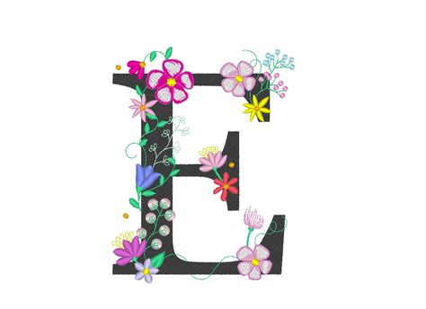 Floral Letter E Garden Flag Monogram Lace Swirl Flowers Block Font And