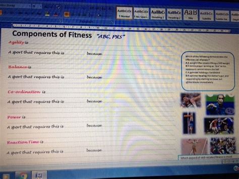 Components Of Fitness Worksheet Teaching Resources