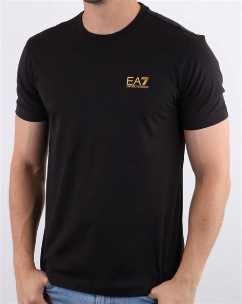 Ea7 Core Logo T Shirt In Black And Gold 80s Casual Classics