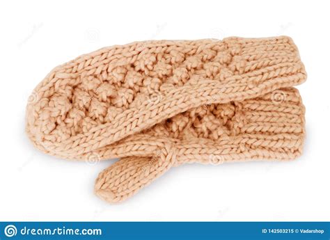 A Pair Of Colored Soft Knitted Mittens On A White Background Stock