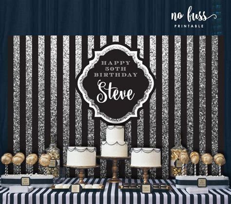 Black And Silver Backdrop Adults Party Banner Poster Etsy Birthday