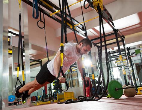 Crossfit Fitness Woman Standing At Gym Holding Trx Stock Photo Image