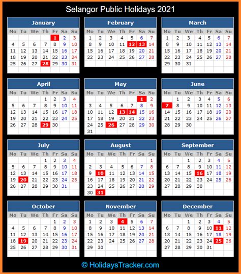 This page contains a national calendar of all 2021 public holidays for malaysia. Selangor (Malaysia) Public Holidays 2021 - Holidays Tracker