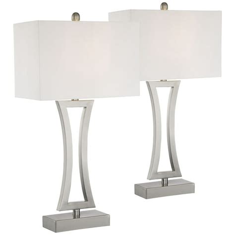 360 Lighting Modern Table Lamps Set Of 2 Brushed Steel Off White